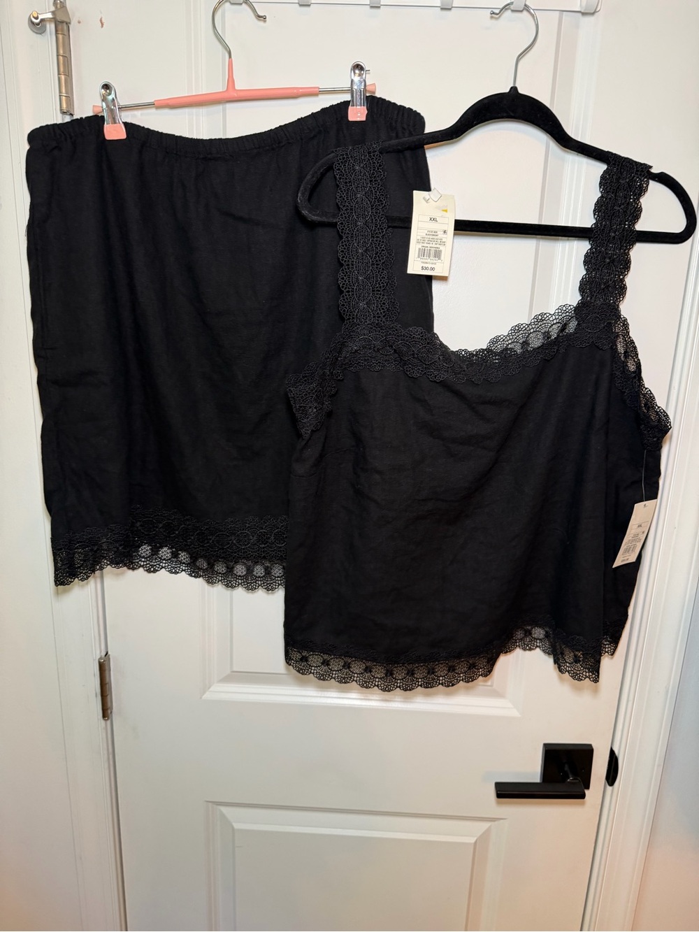 Women's Black Lace-Trim Camisole & Skirt Set